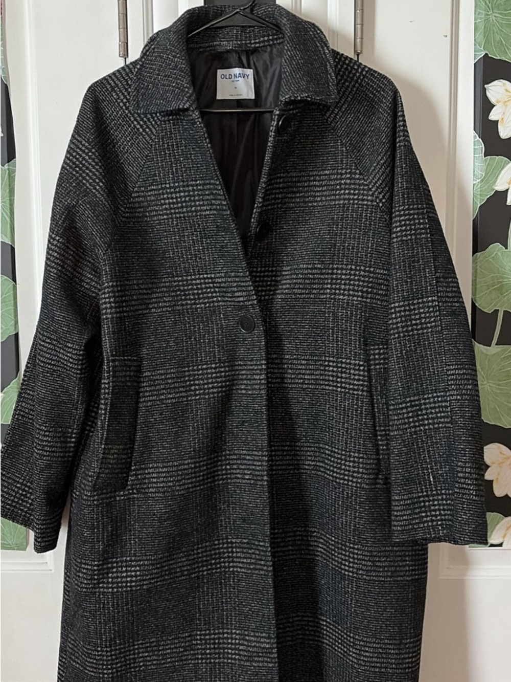 Old Navy Black & Gray Plaid Pea Coat